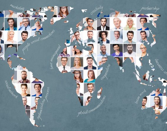 All about people. Collage of diverse multi-ethnic and mixed age people expressing different emotions